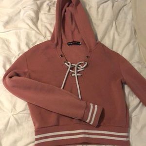 Pink & white cropped hoodie
